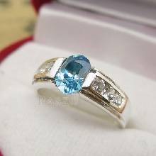 แหวนพลอยสีฟ้า แหวนเงินแท้ บลูโทพาซ BlueTopaz บ่าฝังเพชร