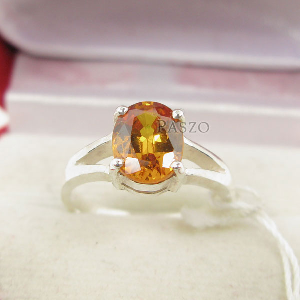 แหวนพลอยบุษราคัม สีเหลืองส้มหรือพลอยแม่โขง แหวนเงินผู้หญิง #2