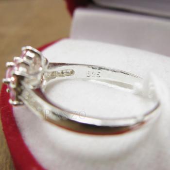 แหวนพลอยสีชมพู ประดับเพชร แหวนเงินแท้925 #4