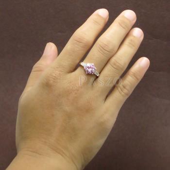 แหวนพลอยสีชมพู ประดับเพชร แหวนเงินแท้925 #5
