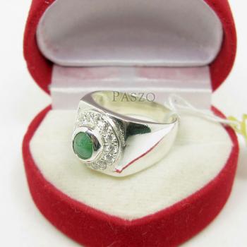 แหวนหยกผู้ชาย ล้อมเพชร แหวนหยกสีเขียว #5